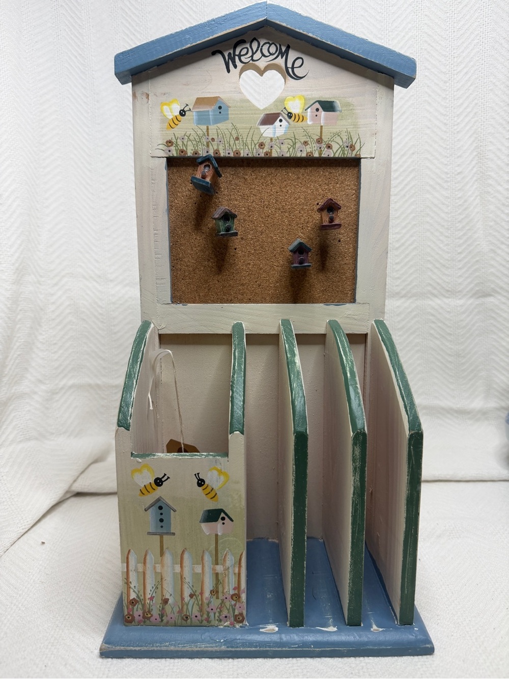 Welcome Cottagecore Mail & Key Organizer - Green/Blue